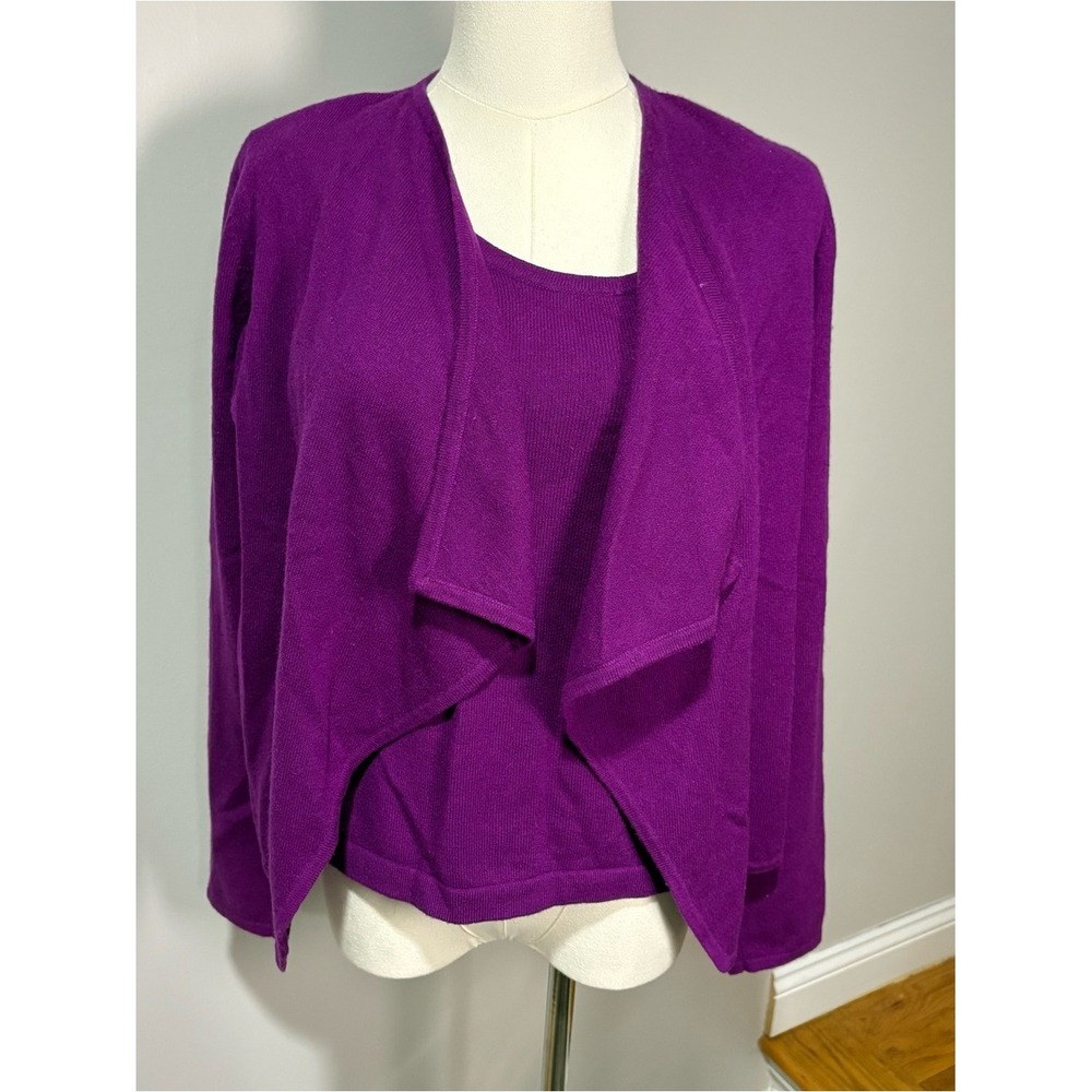 Jones New York Women's 100% Cashmere Purple Cardigan Crewneck Sweater Set Sz S